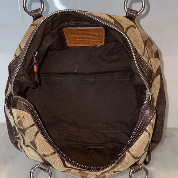 Coach Jacquard Signature Logo Striped Satchel Bag - Picture 13 of 16